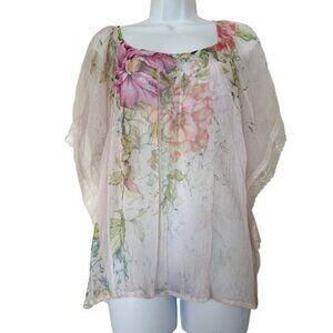 Love Culture Sheer Floral Top Lace Bat Wing Square Neck Size Medium